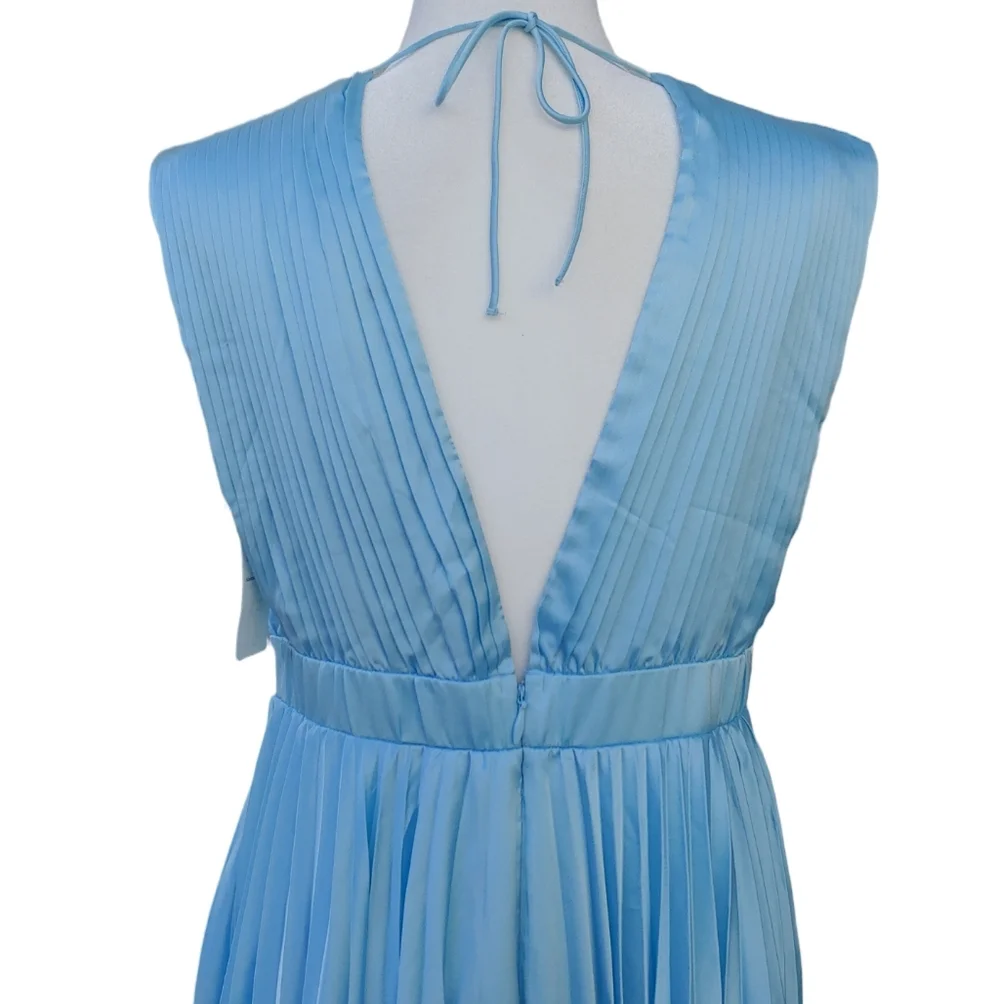Abercrombie & Fitch Plunge Satin Pleated Formal Dress Sky Blue Women's Large NWT - Picture 14 of 17